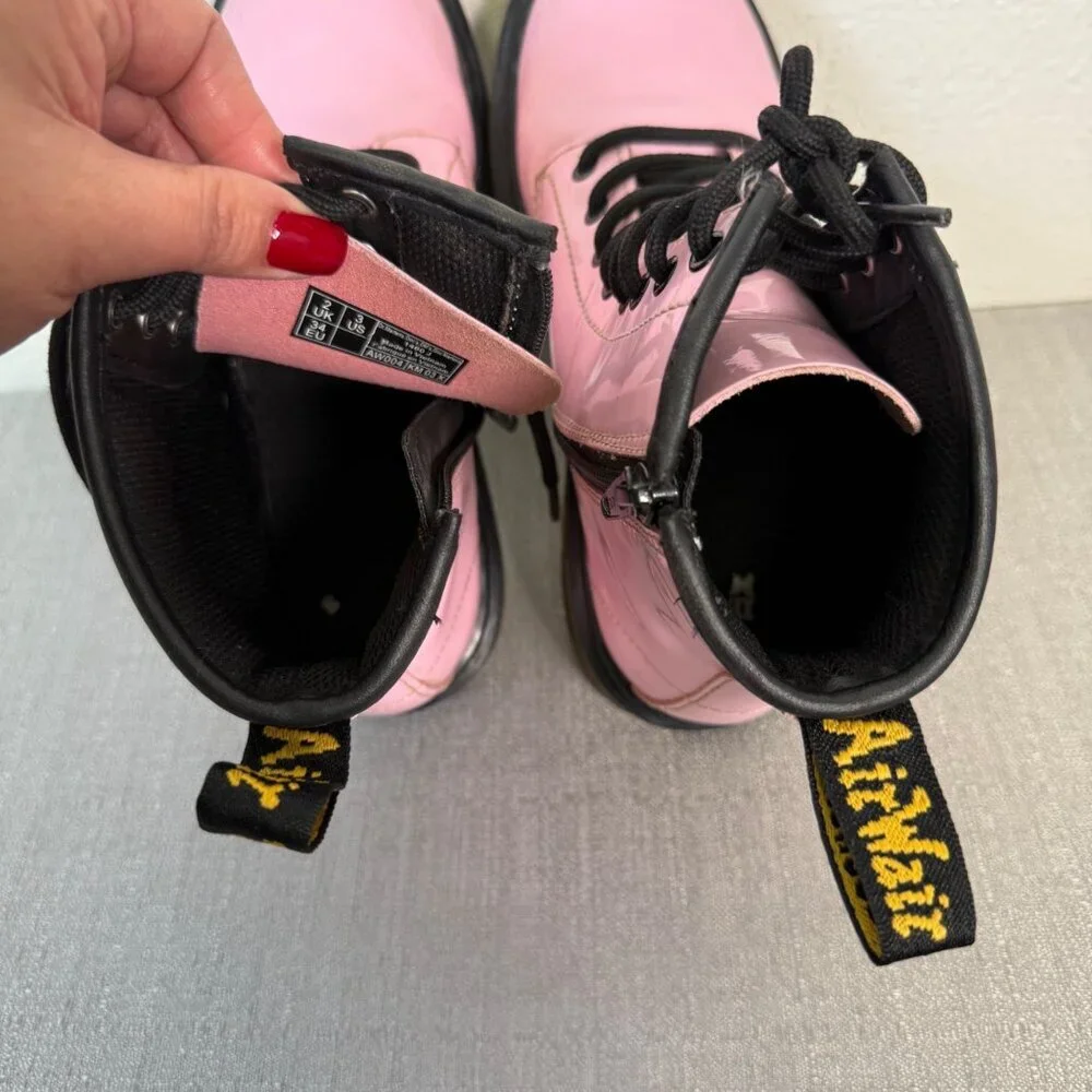 Dr. Martens 1460 J Pale Pink Patent Leather Lace Up Side Zip Boots Girls 3